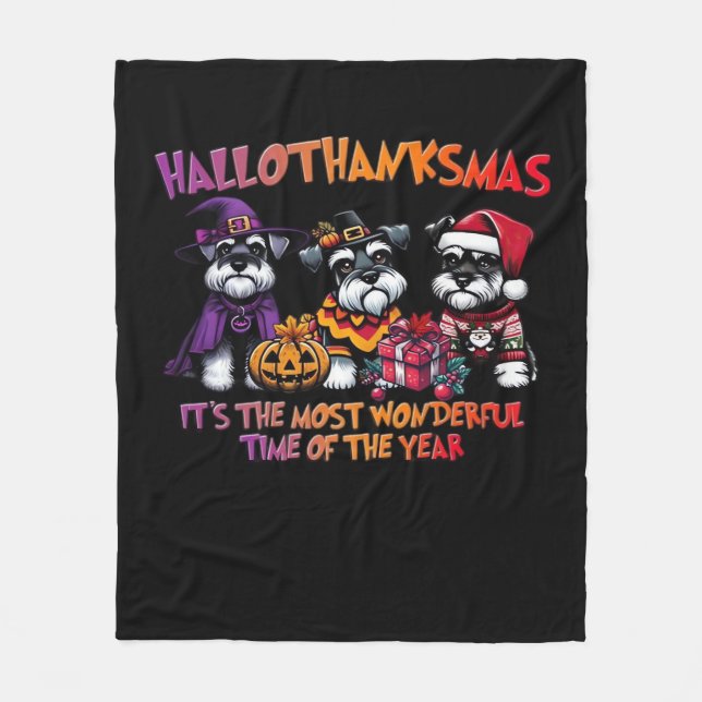Schnauzer Halloween Thanksgiving jul Classic Fleecefilt (Framsidan)