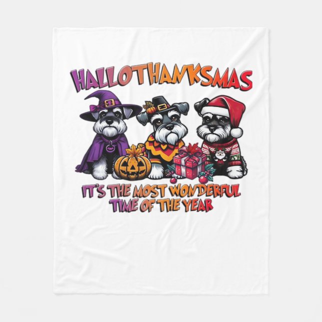 Schnauzer Halloween Thanksgiving jul Classic Fleecefilt (Framsidan)