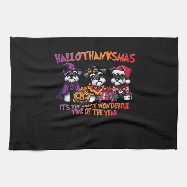 Schnauzer Halloween Thanksgiving jul Classic Kökshandduk (Horisontell)