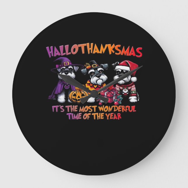 Schnauzer Halloween Thanksgiving jul Classic Stor Klocka (Framsida)