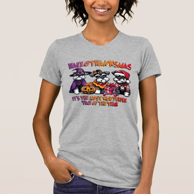 Schnauzer Halloween Thanksgiving jul klassiker T Shirt (Framsida)