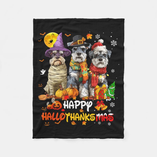 Schnauzer Happy Hallothanksmas Dog Lover Christmas Fleecefilt (Framsidan)