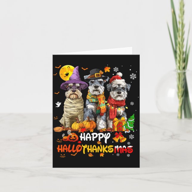 Schnauzer Happy Hallothanksmas Dog Lover Christmas Kort (Framsida)