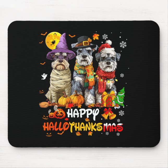 Schnauzer Happy Hallothanksmas Dog Lover Christmas Musmatta (Framsidan)