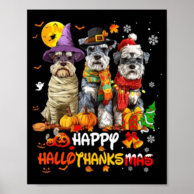 Schnauzer Happy Hallothanksmas Dog Lover Christmas Poster (Framsidan)