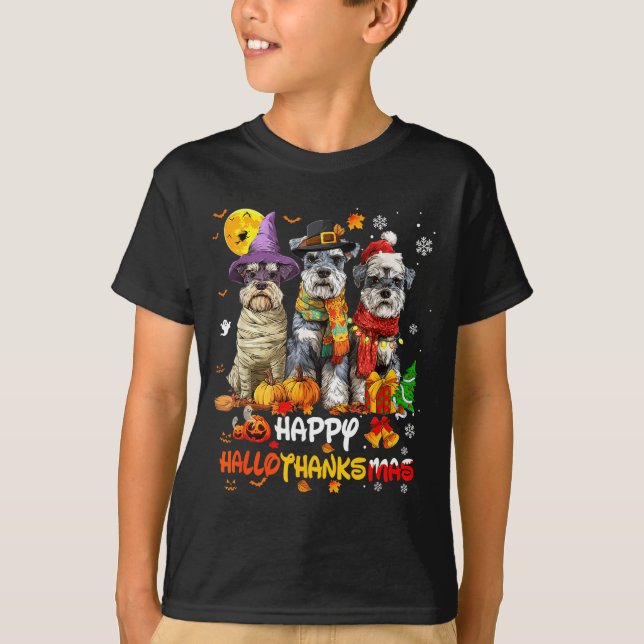 Schnauzer Happy Hallothanksmas Dog Lover Christmas T Shirt (Framsida)