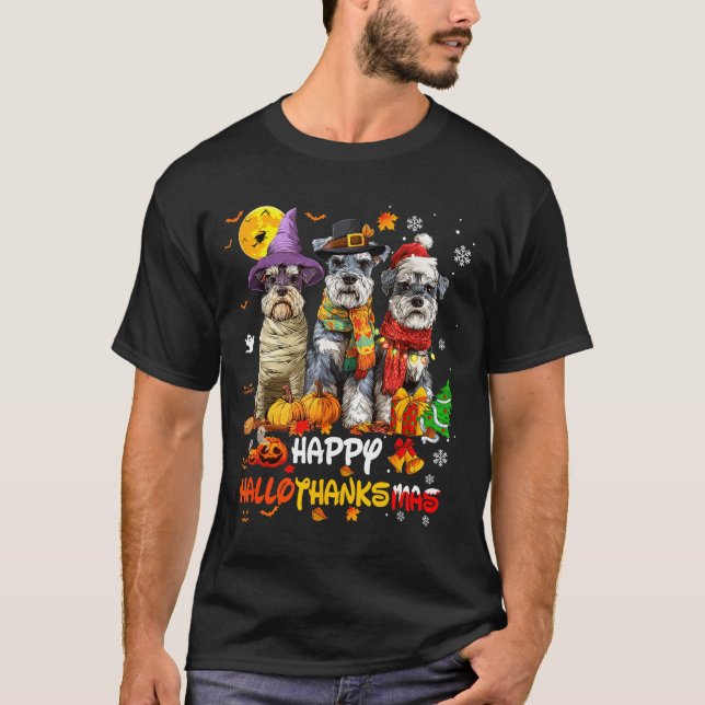 Schnauzer Happy Hallothanksmas Dog Lover Christmas T Shirt (Framsida)