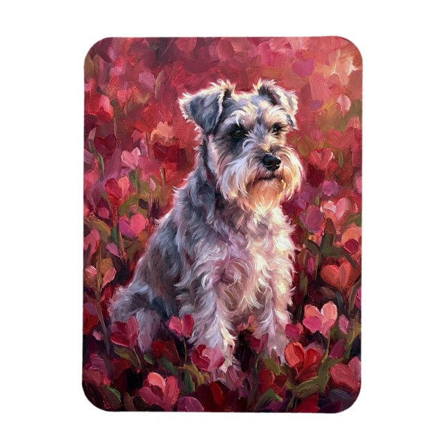Schnauzer Heart Shaped Wildflowers Flexible Magnet (Vertikal)
