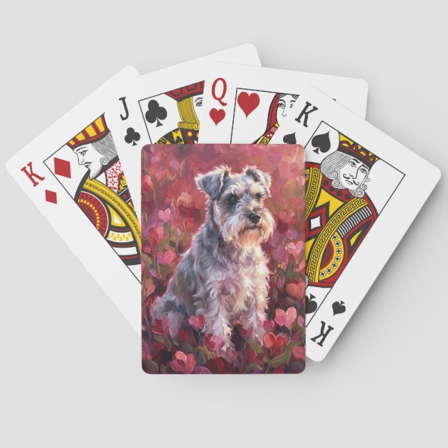 Schnauzer hjärtformade vildblommor casinokort (Baksidan)