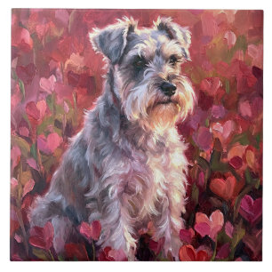Schnauzer hjärtformade vildblommor kakelplatta