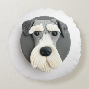 Schnauzer Hund 3D Inspirerad Rund Kudde