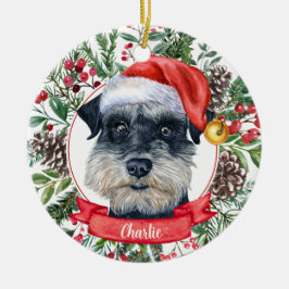Schnauzer Hund Anpassningsbar Santa Hat jul Orname Julgransprydnad Keramik