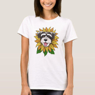 Schnauzer hund ansikte på en solros t shirt