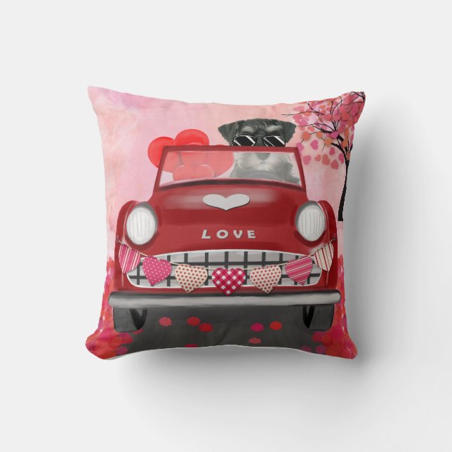 Schnauzer Hund Car med Hearts Valentine Kudde (Framsida)