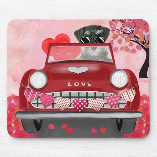 Schnauzer Hund Car med Hearts Valentine Musmatta (Framsidan)