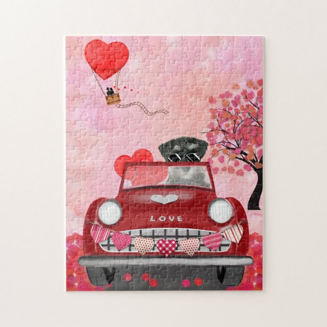 Schnauzer Hund Car med Hearts Valentine Pussel (Vertikal)