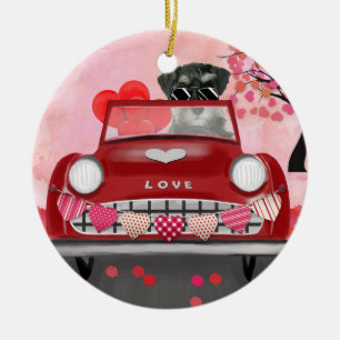 Schnauzer Hund Car med Hearts Valentine's Julgransprydnad Keramik