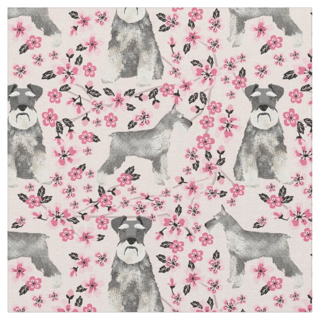 schnauzer hund cherry blommars rosa tyg (Närbild)