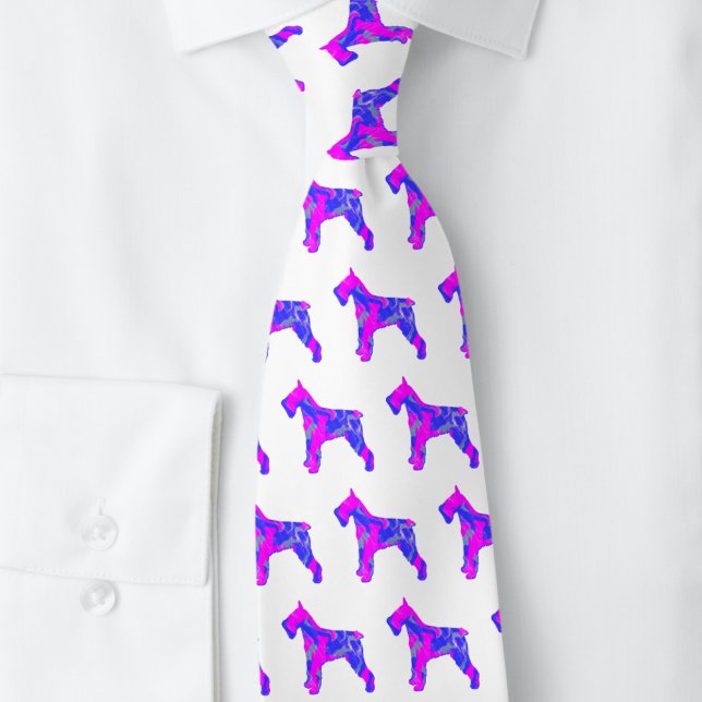 Schnauzer Hund Cute Rosa Silhouette White Nacke Slips (Schnauzer pink and blue pattern silhouette white background tie)