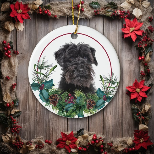 Schnauzer Hund Evergreen Berry Wandan Julgransprydnad Keramik (Skapare uppladdad)