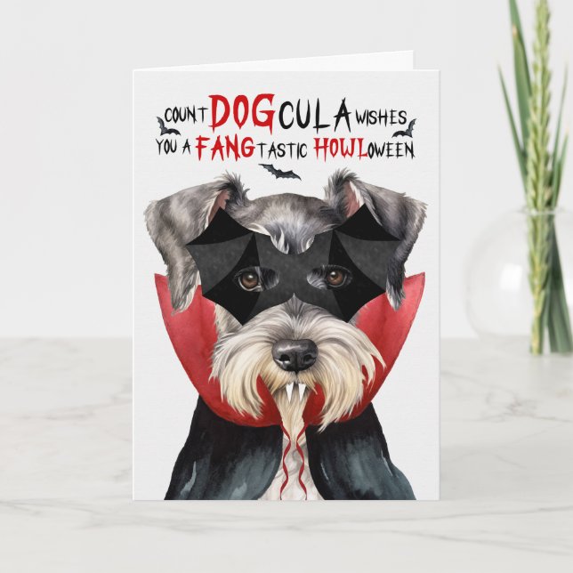 Schnauzer Hund Funny Count DOGcula Halloween Helgkort (Framsida)