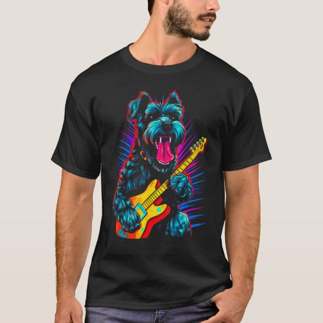 Schnauzer Hund Gitarr T Shirt (Framsida)