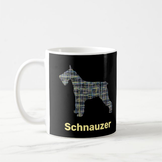 Schnauzer Hund Gul & Svart Rutnät Linje Kaffe Mugg (Vänster)