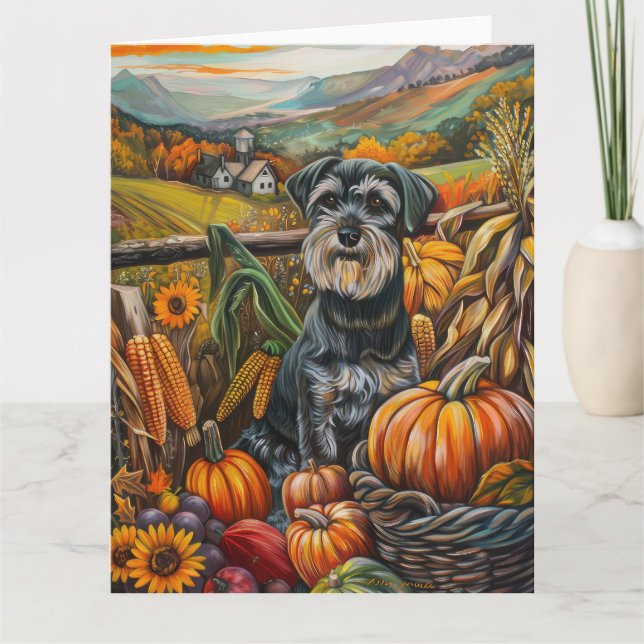 Schnauzer Hund Höstskörd Tacksägelse Kort (Framsida)