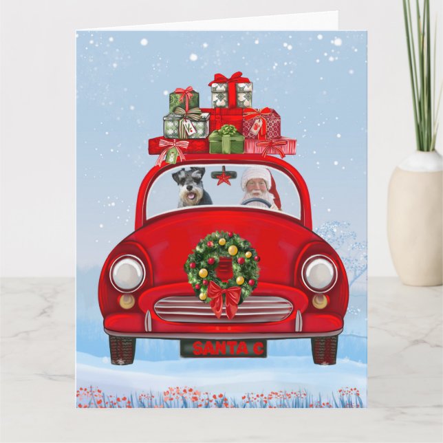 schnauzer Hund I Bil Med Tomte Kort (Framsida)