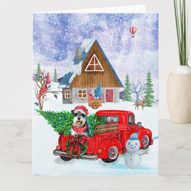 Schnauzer hund i jul leveransbil snö kort (Framsida)