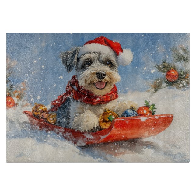 Schnauzer hund i släde Låt det snöa jul (Framsidan)