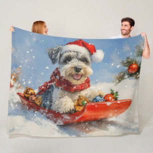 Schnauzer hund i släde Låt det snöa jul Fleecefilt