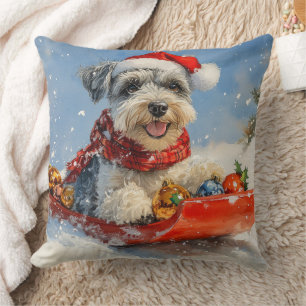 Schnauzer Hund i Släde Låt det Snöa Jul Kudde