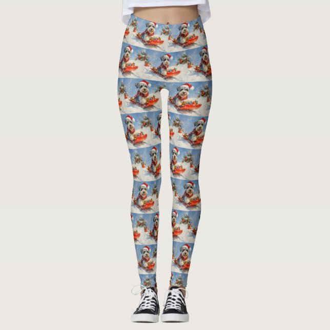 Schnauzer hund i släde Låt det snöa jul Leggings (Framsida)