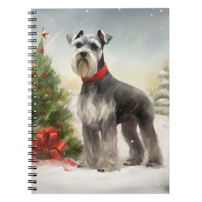 Schnauzer Hund i Snö jul Anteckningsbok (Framsidan)