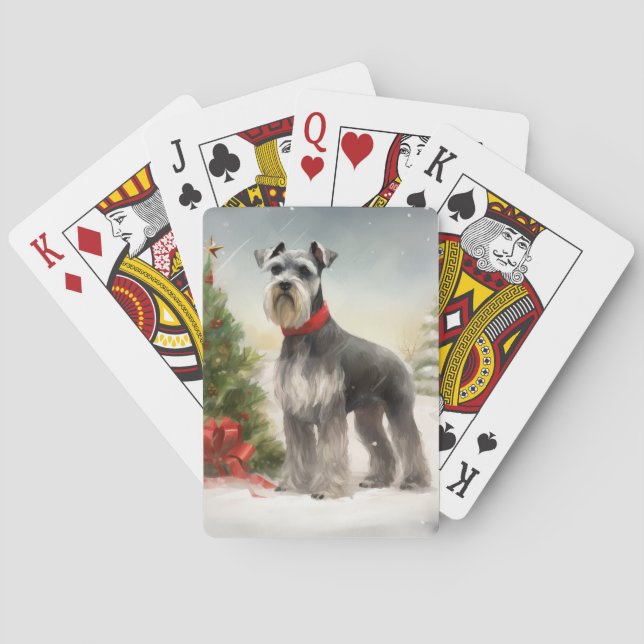 Schnauzer Hund i Snö jul Casinokort (Baksidan)
