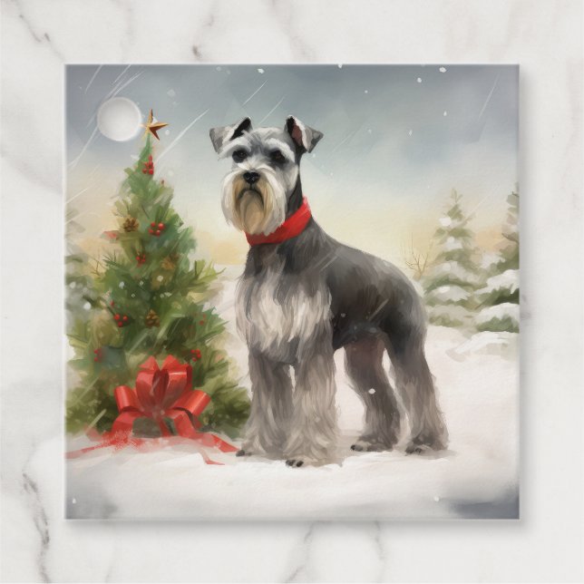 Schnauzer Hund i Snö jul Gåvor Etiketter (Framsida)