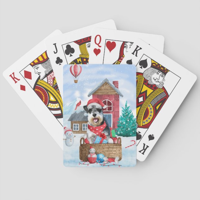 Schnauzer Hund I snö Jul Hund Hus Casinokort (Baksidan)