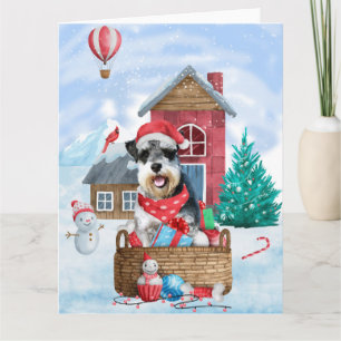 Schnauzer hund i snö jul hund hus kort