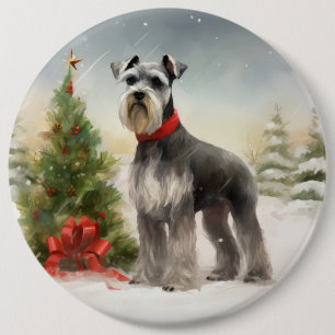 Schnauzer hund i snö jul knapp