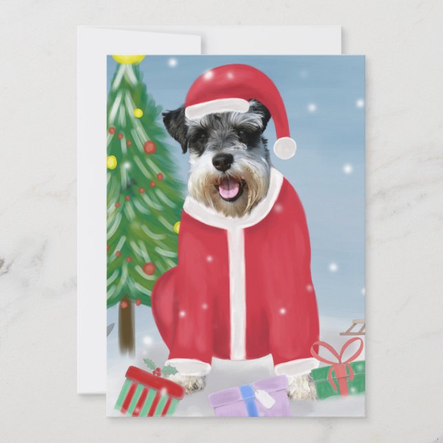 Schnauzer Hund i Snö jul Kort (Framsida)