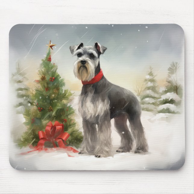 Schnauzer Hund i Snö jul Musmatta (Framsidan)