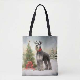 Schnauzer hund i snö julen tygkasse