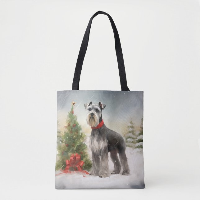 Schnauzer hund i snö julen tygkasse (Framsida)