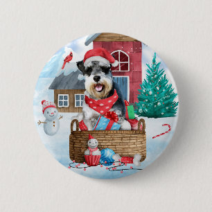 Schnauzer Hund I snö julhuset Hund Knapp