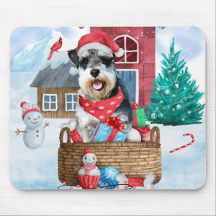 Schnauzer Hund I snö julhuset Hund Musmatta