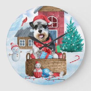 Schnauzer Hund I snö julhuset Hund Stor Klocka