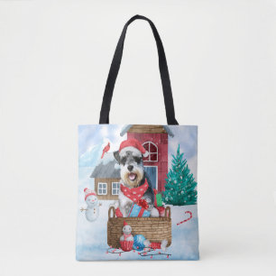 Schnauzer Hund I snö julhuset Hund Tygkasse