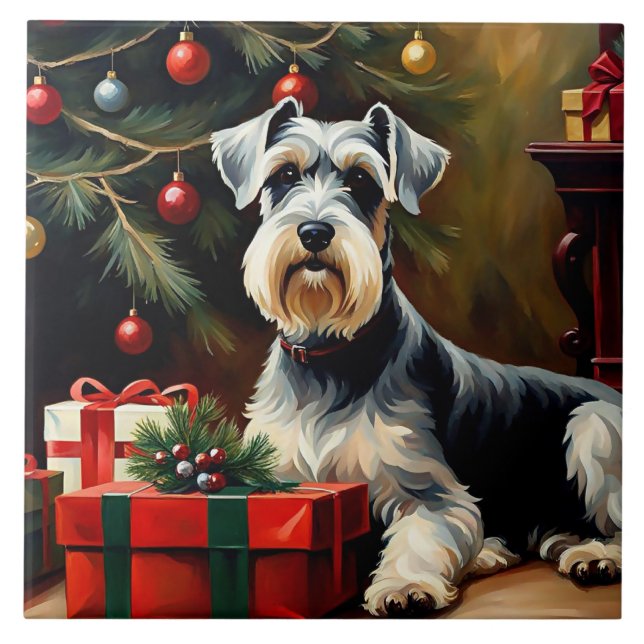Schnauzer Hund jul Kakelplatta (Framsidan)