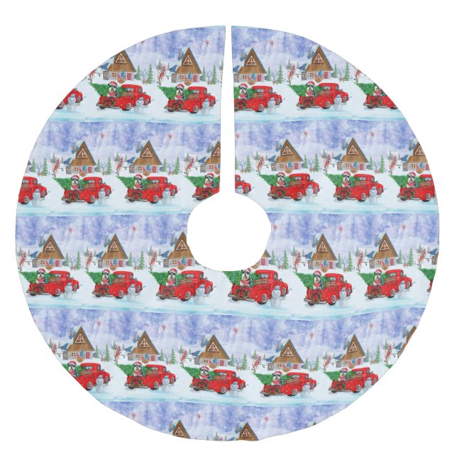 Schnauzer Hund jul Lastbil Träd Skirt Julgransmatta Borstad Polyester (Framsidan)